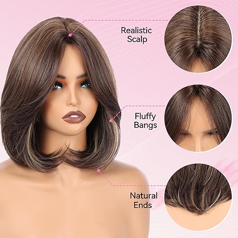 Layered Bob Wig with Curtain Bangs - Image 2