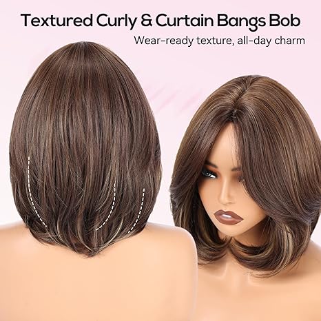 Layered Bob Wig with Curtain Bangs - Image 3