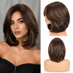 Layered Bob Wig with Curtain Bangs
