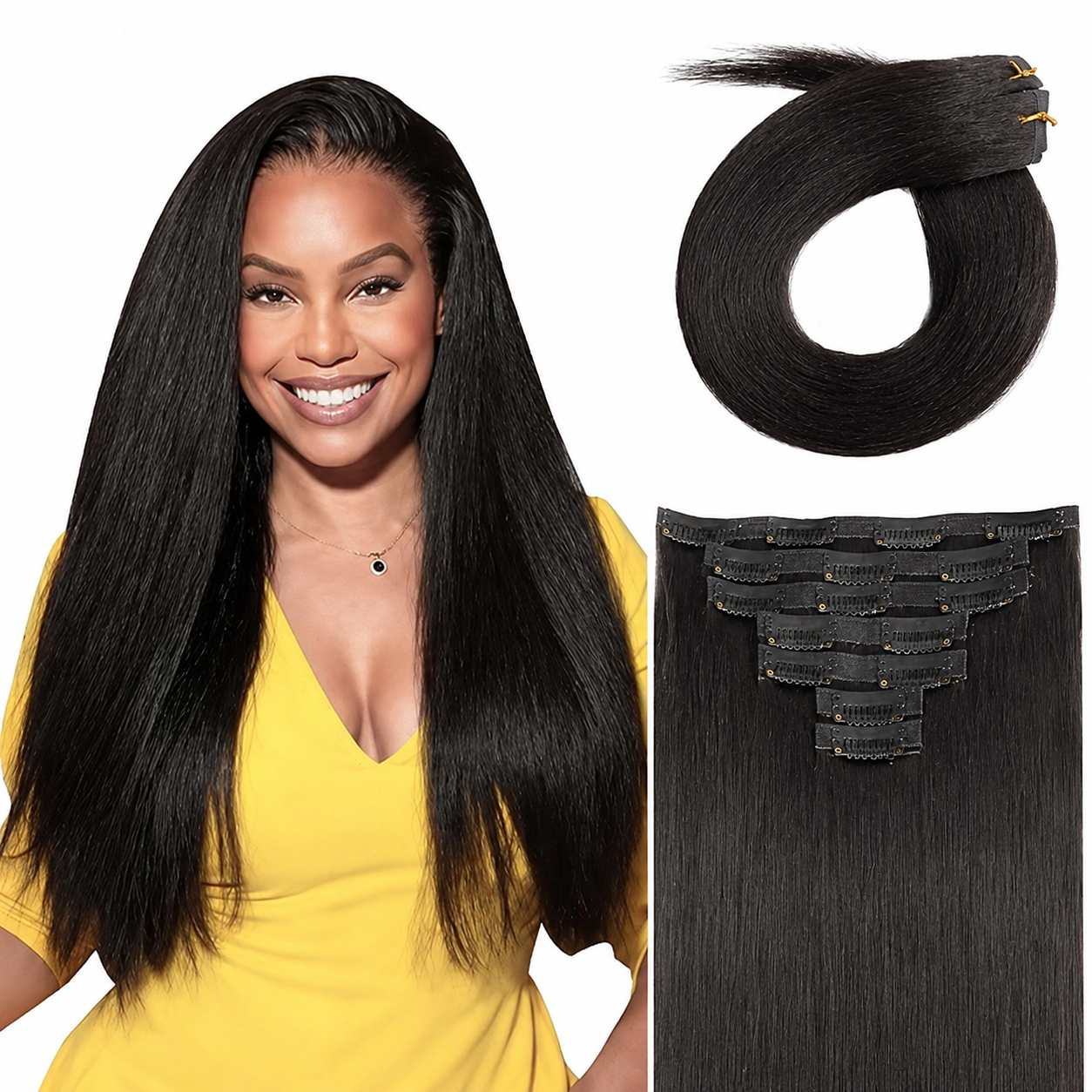 Yaki Straight Clip In Hair Extensions